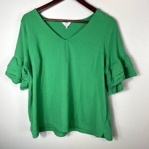 Crown and Ivy Kelly Green Short Sleeve Cotton Shirt Blouse Womens 1X Plus Size